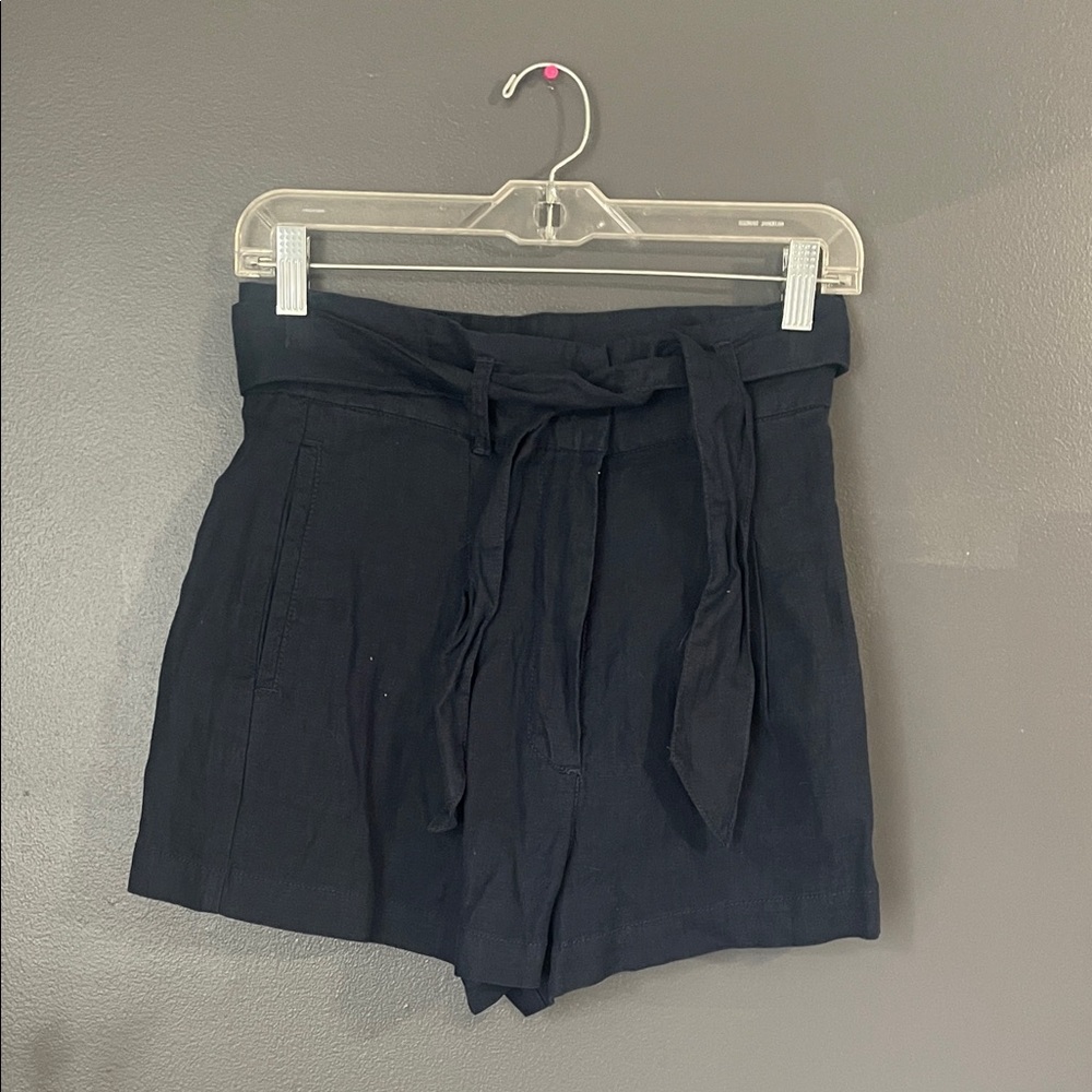 A.P.C. Navy Winter High-Waist Tie Shorts All Linen Sz 2